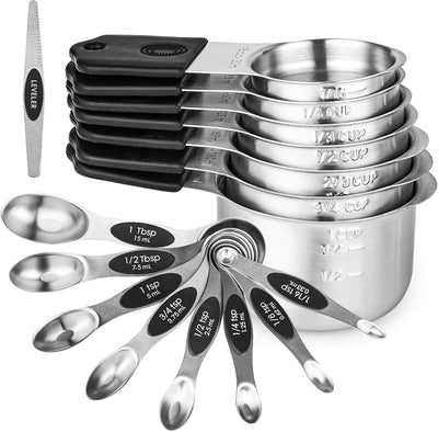 Set 16 Tazas y Cucharas Medidoras Magnéticas Acero Inox