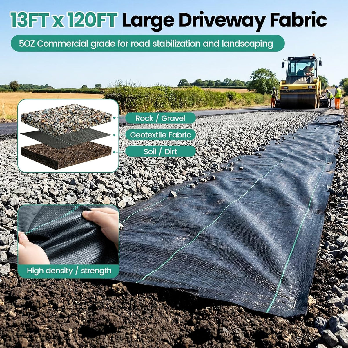 Tela barrera malezas 13x120pies 5oz resistente jardín
