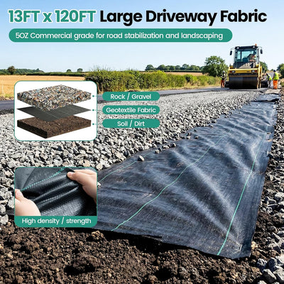 Tela barrera malezas 13x120pies 5oz resistente jardín