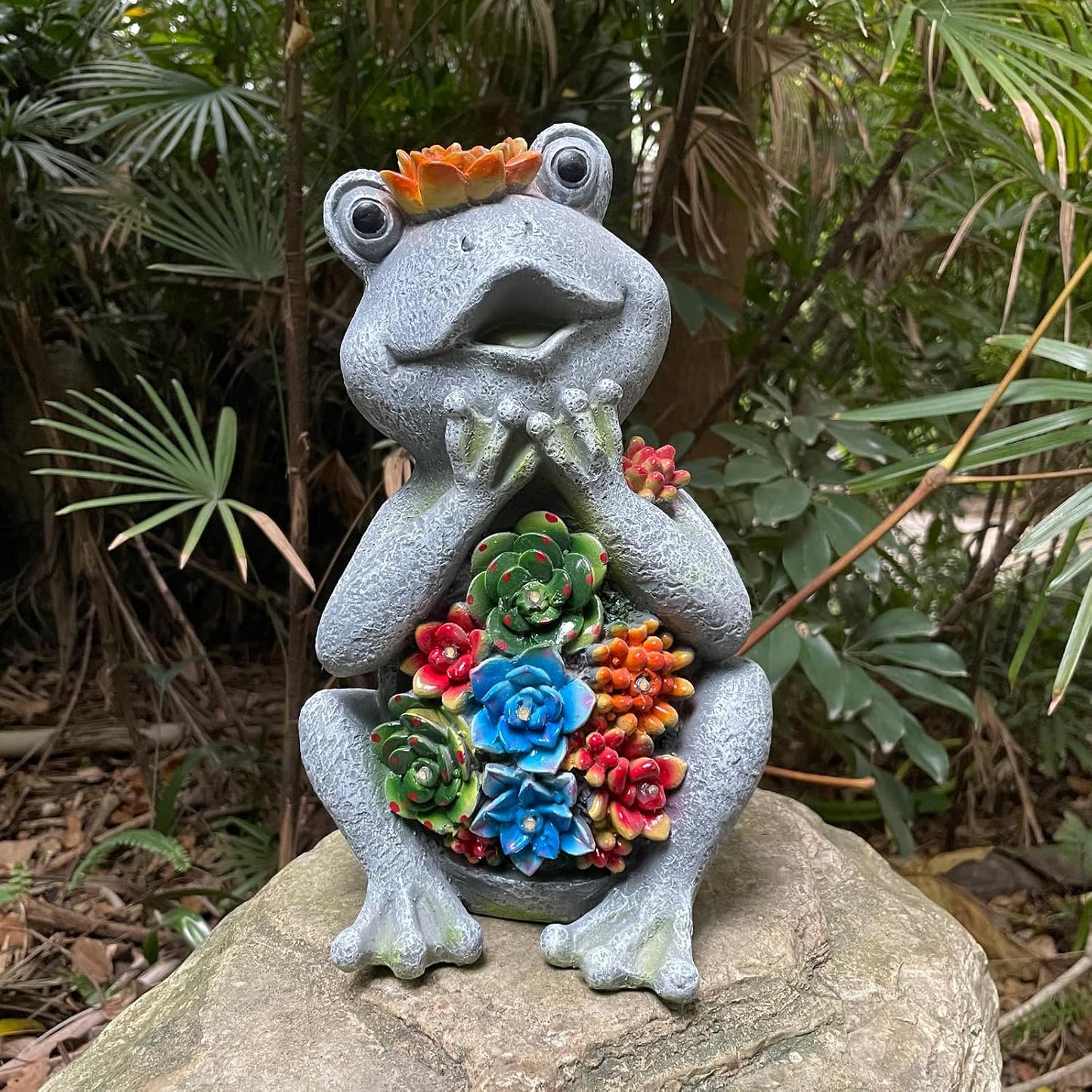 Estatuas rana solar con 8 luces LED para jardín y césped