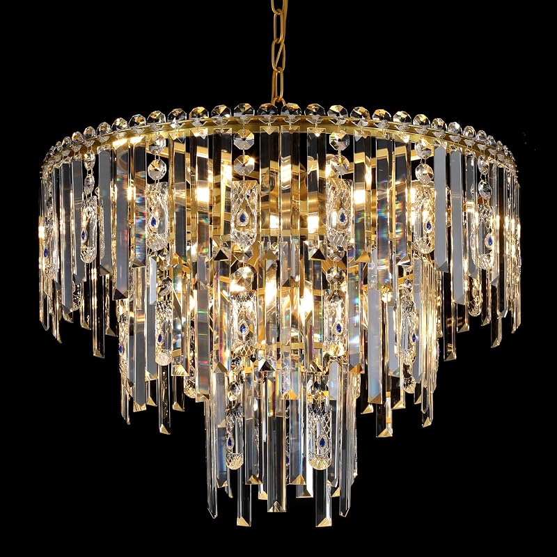 Candelabro cristal dorado 24" 12 luces comedor sala