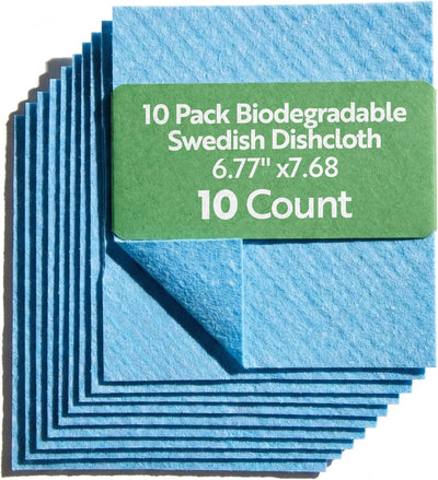 10 Pzas Paños Cocina Celulosa Reutilizables Azules Sostenibles