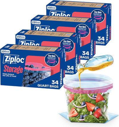 Bolsas Ziploc almacenamiento alimentos 136uds fondo pie