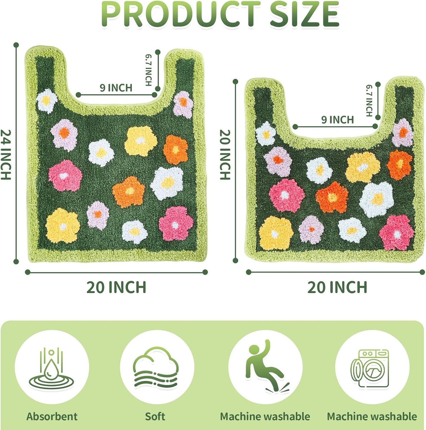 Alfombra baño flor musgo verde antiderrap 1.6x2ft