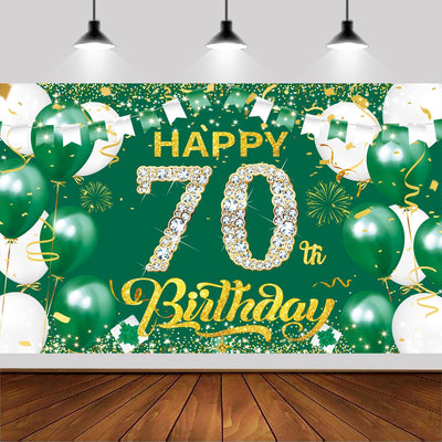 Cartel cumpleaños 70 años 6x3.6ft verde dorado