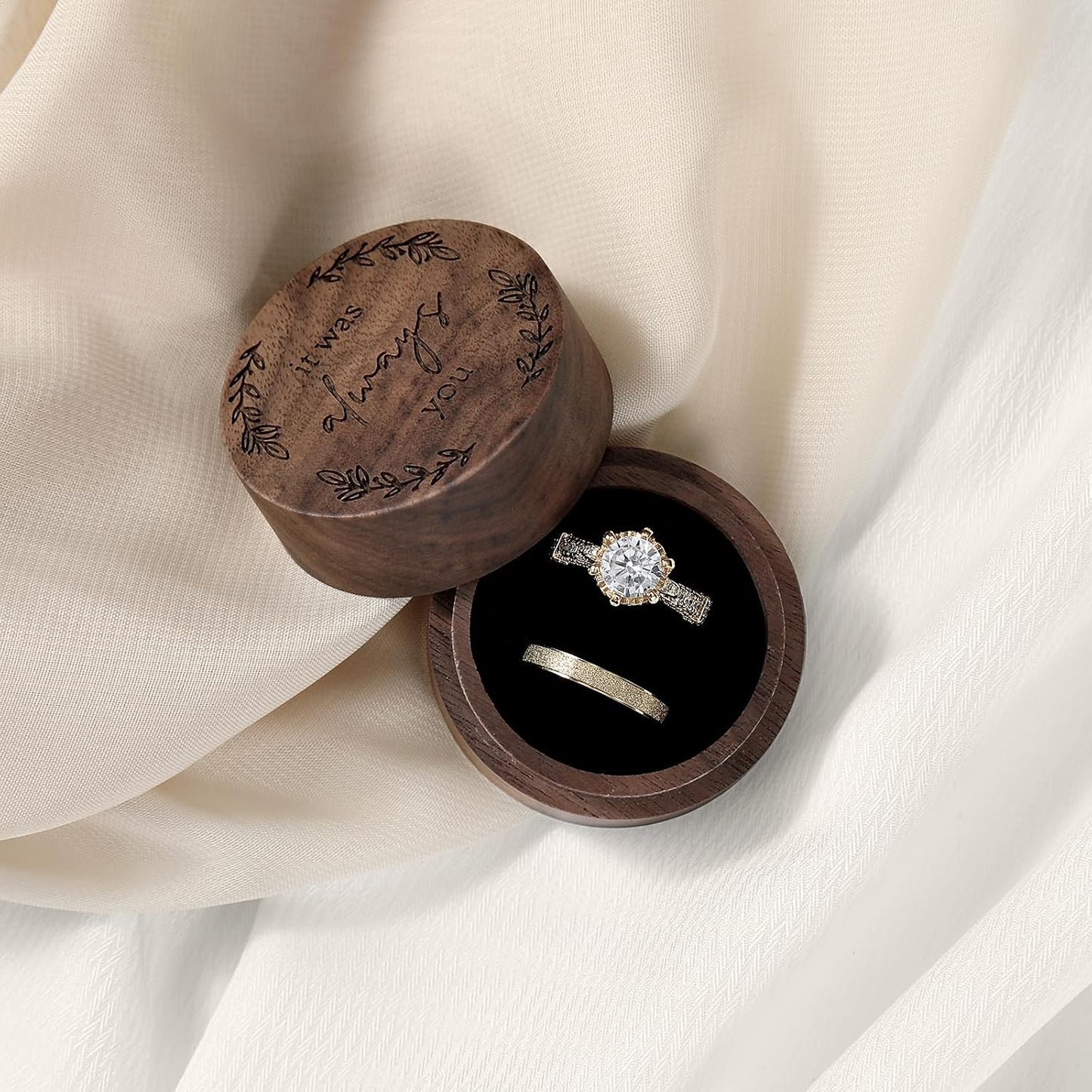 Caja madera para anillos bodas compromiso aniversario