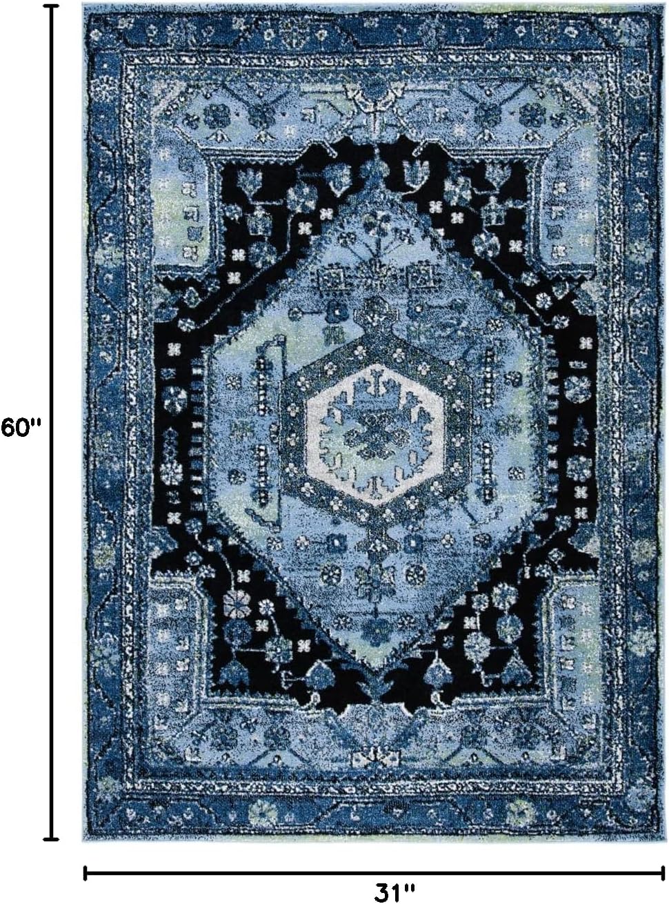 Alfombra decorativa oriental 2'7"x5' no pelusa alta tracción