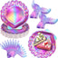 100 Platos Sirena y Servilletas Rosa Iridiscente Fiesta Océano