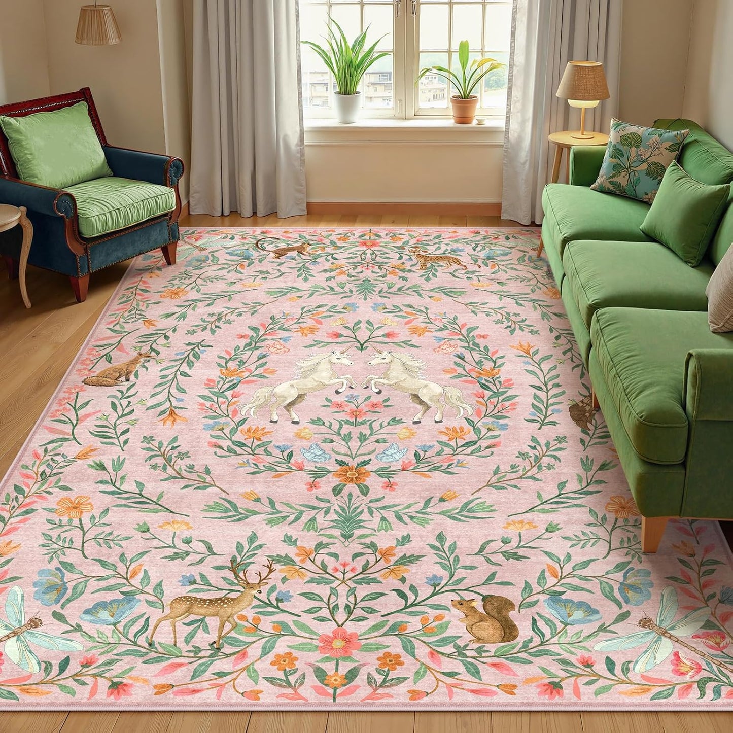 Alfombras 5x7ft lavables antideslizantes unicornio rosa