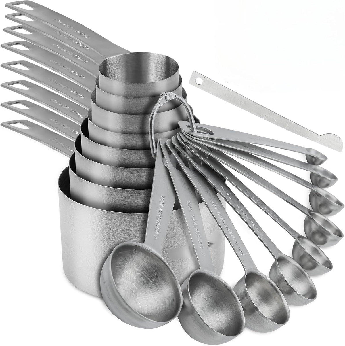 Set 18 Tazas y Cucharas Acero Inox 18/8 para Cocina y Hornear