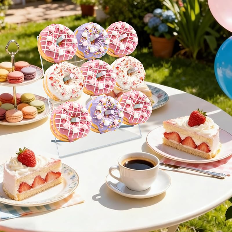 Soporte donas acrílico transparente pack 2 fiestas