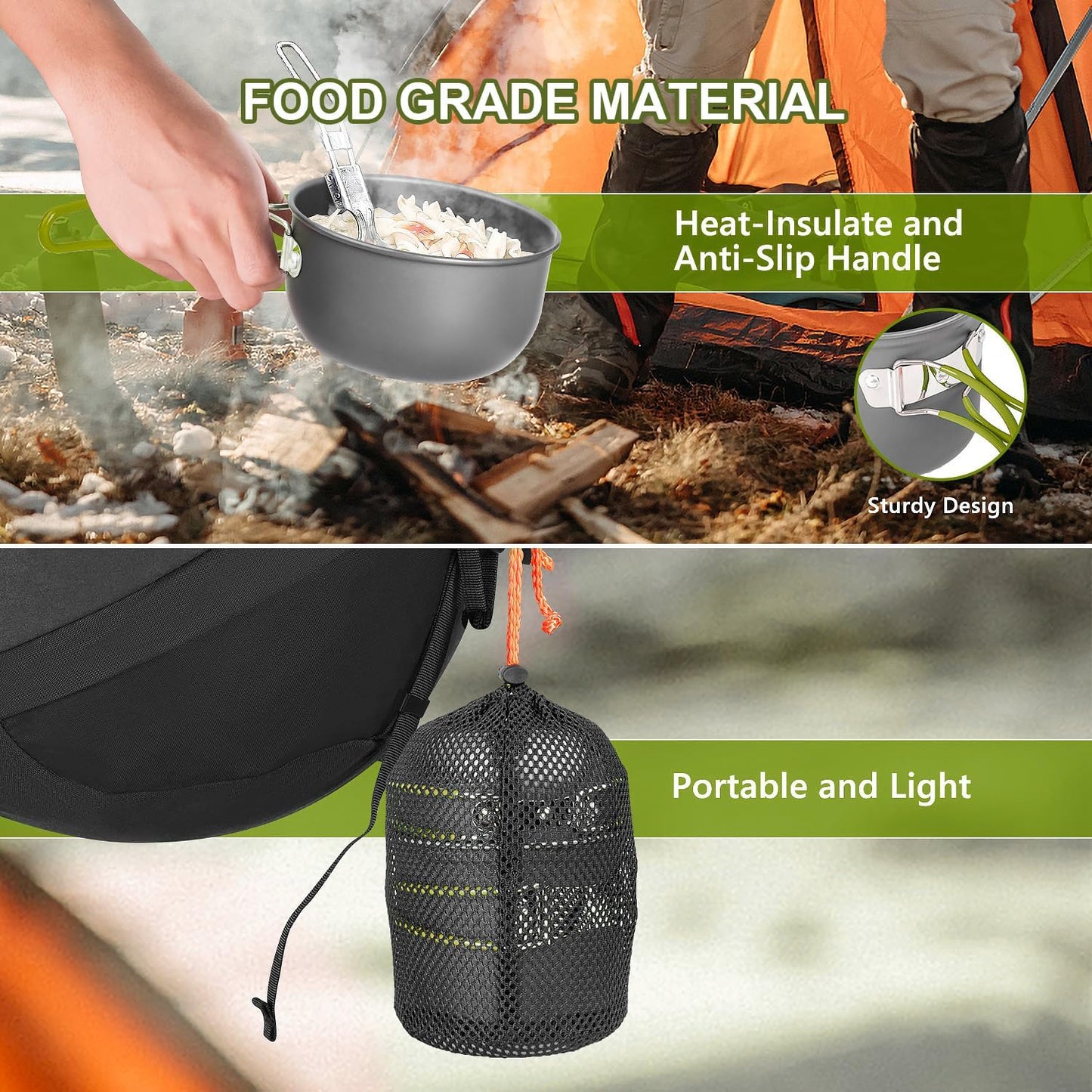 Set utensilios cocina camping antiadherentes plegables