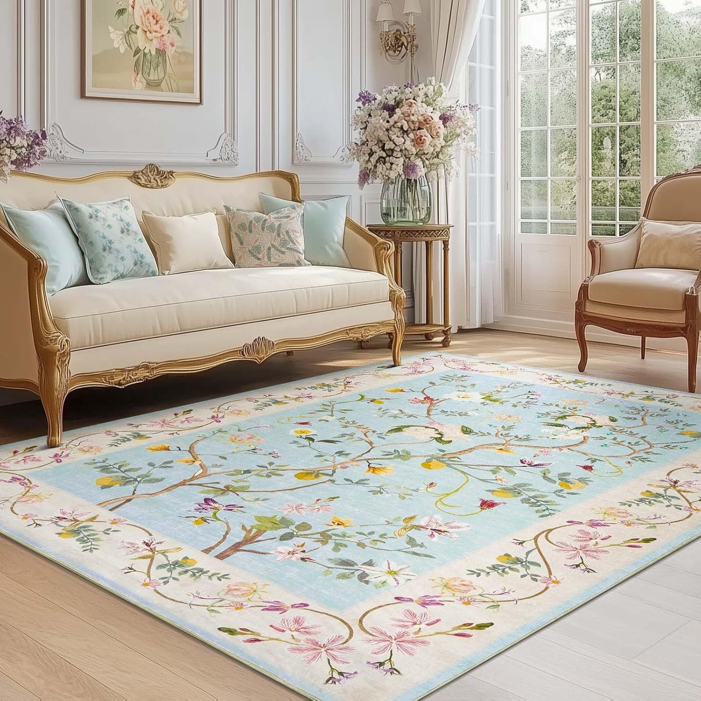 Alfombra suave floral 4x6ft antiderrap resistente manchas