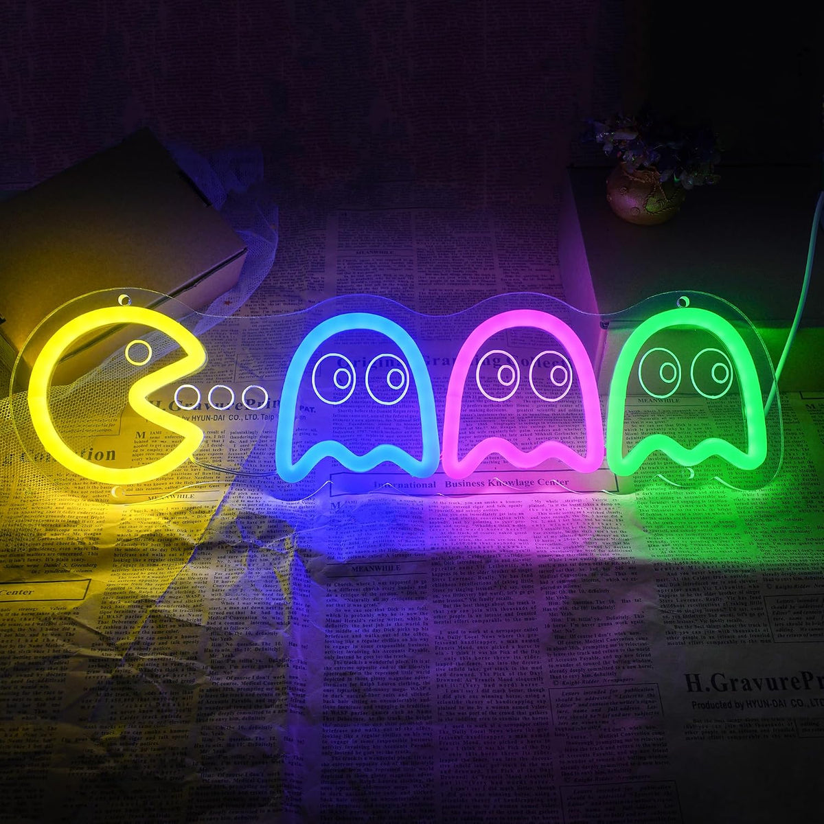 Letrero Neón Set Arcade Fantasma Pac Man Retro USB