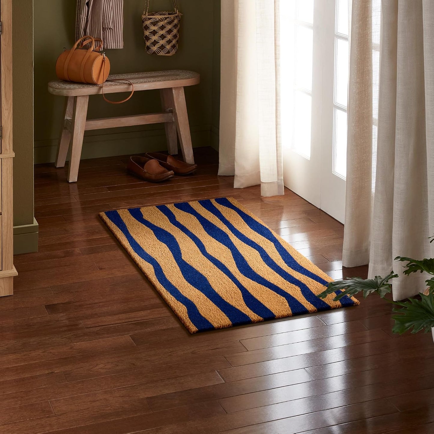 Alfombra entrada antiderrap fibra coco 24x36pulg azul