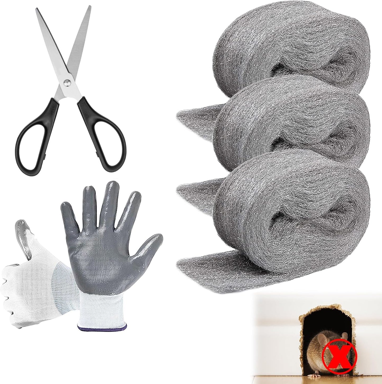 Lana acero control ratones 3.2pulg x12ft hogar garaje set 3