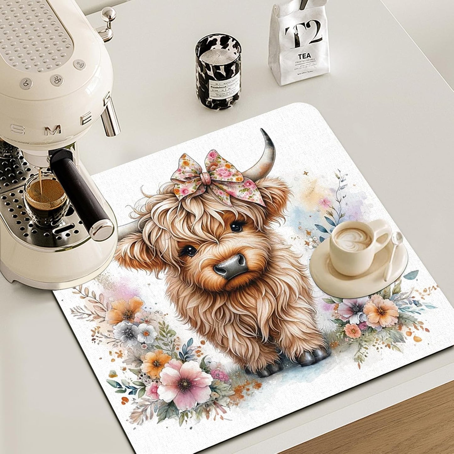 Tapete secado platos vaca floral 16x17.5