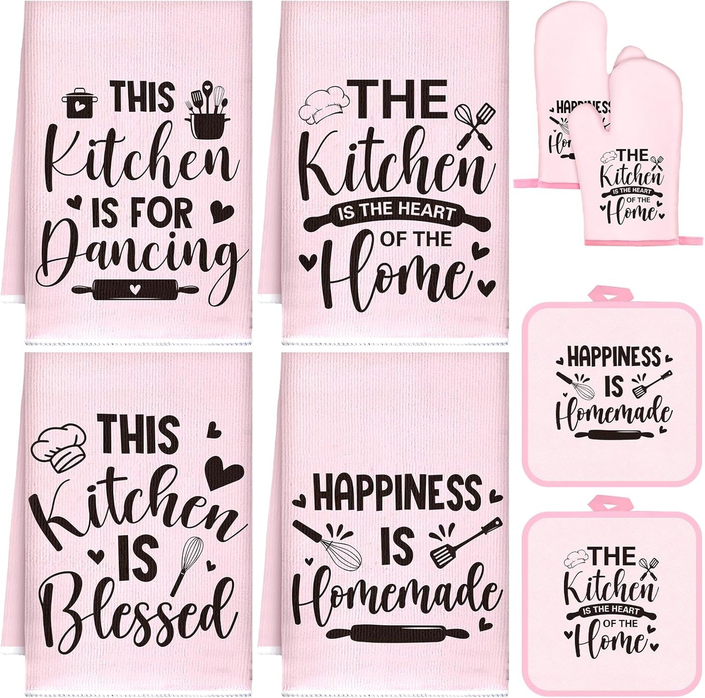 Set 8 toallas cocina guantes horno soportes ollas rosa