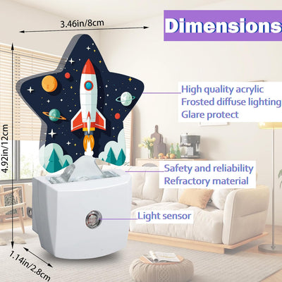 Luz Nocturna Cohete Dibujos Animados Sensor Luz Niños