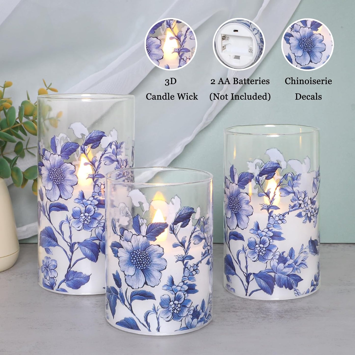 Velas parpadeantes azul y blanco con control