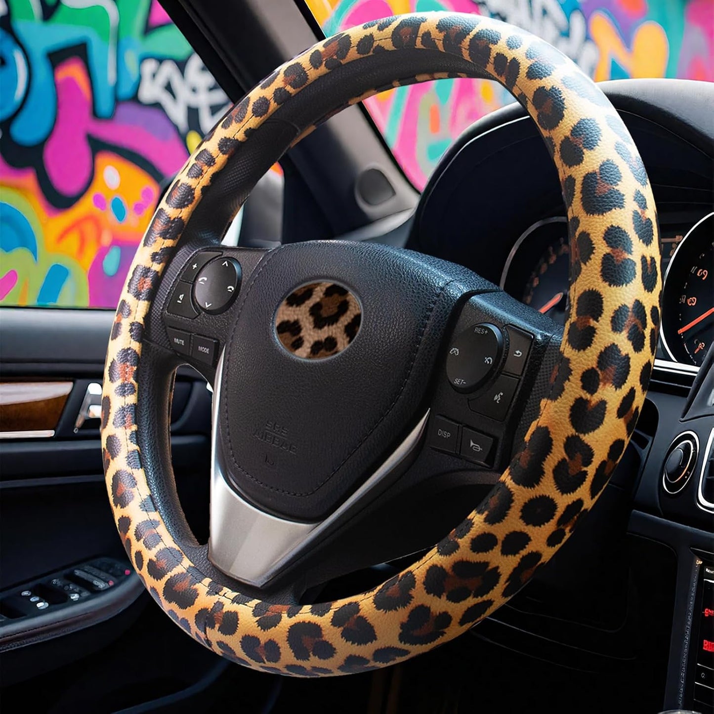 Funda cuero volante leopardo 14.5-15" color marrón