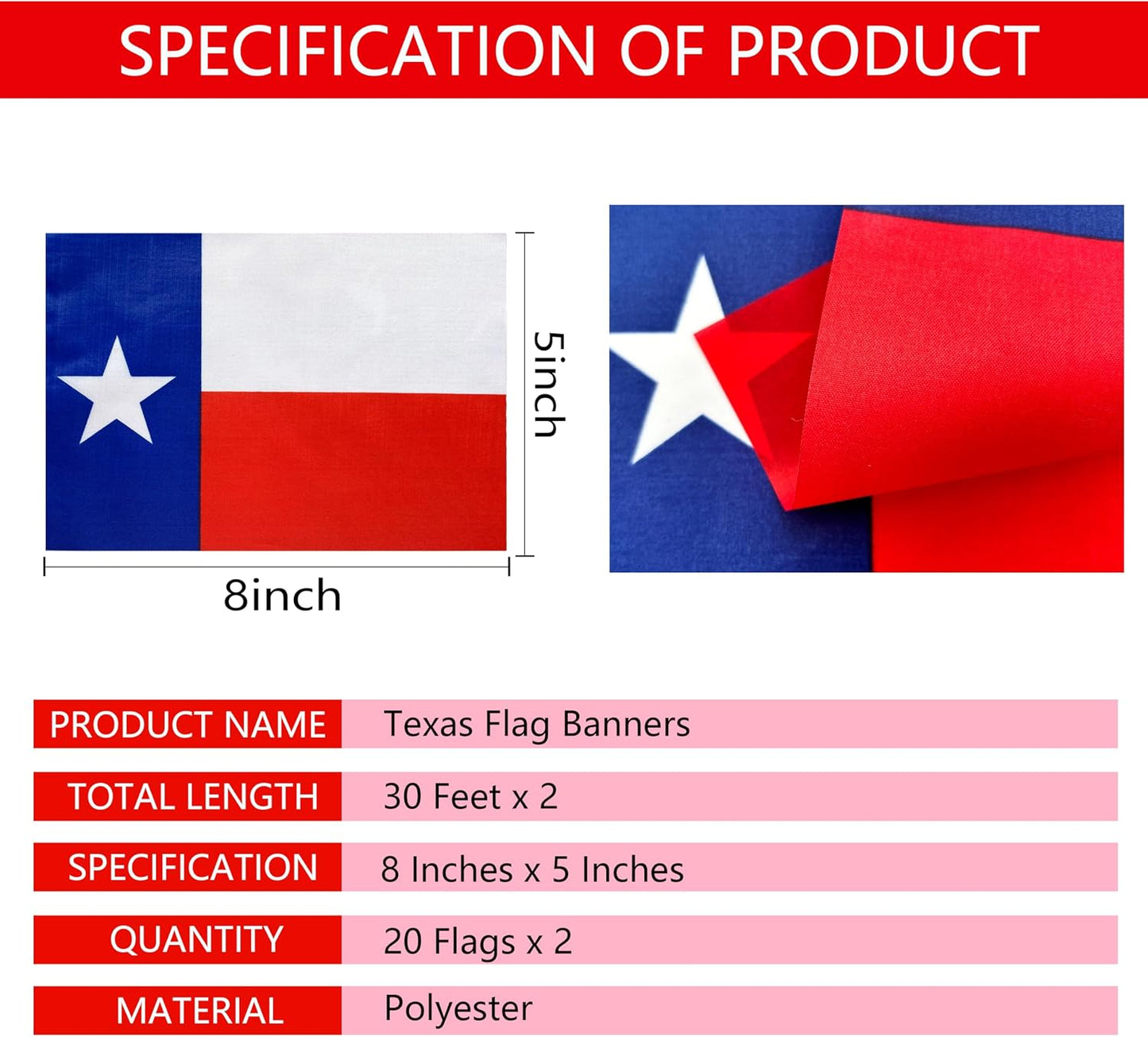 2 Pack Banderas Texas 60ft 40 Pzas Colgantes