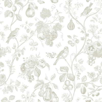 Papel tapiz floral beige extraíble 17.7x354pulg