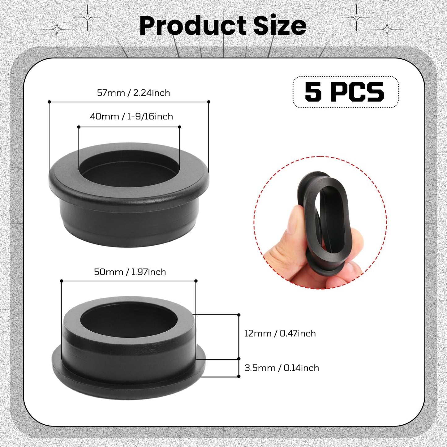 5 Ojales Goma 1.969pulg Silicona Negra para Cortafuegos