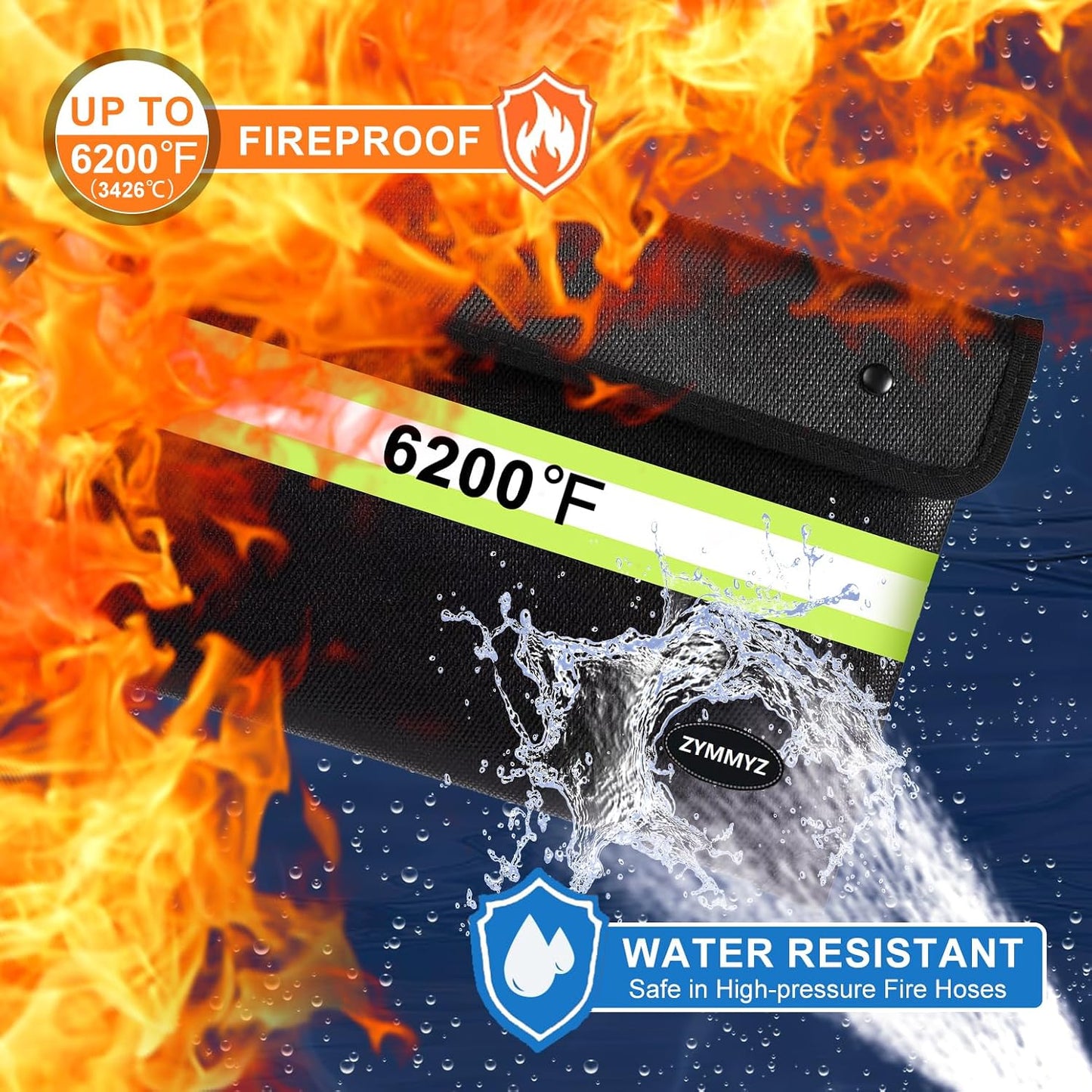 Bolsa dinero ignífuga impermeable 6200 ℉ con cremallera