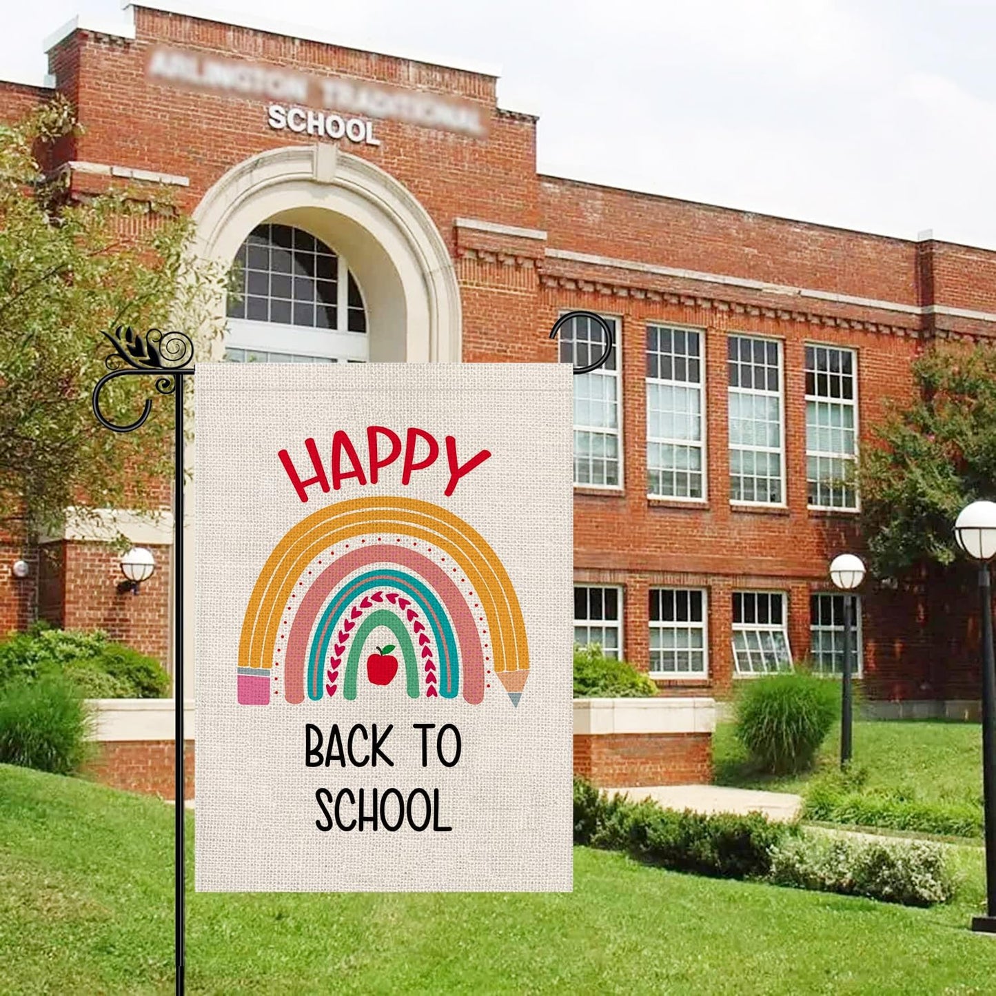 Bandera jardín arco iris happy back to school 12.5x18