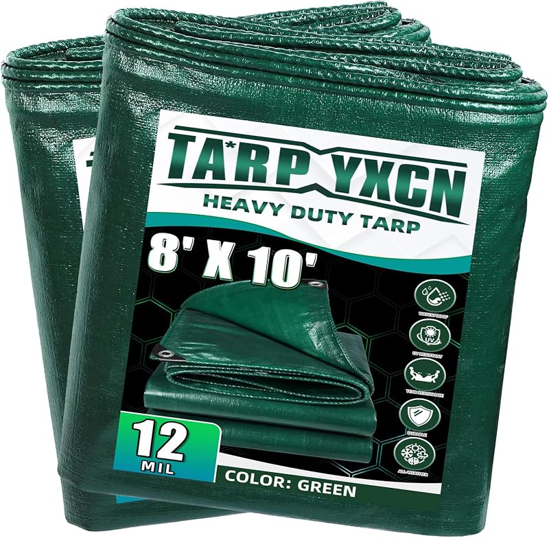Lona verde impermeable 8x10ft paq 2 polietileno 12mil UV