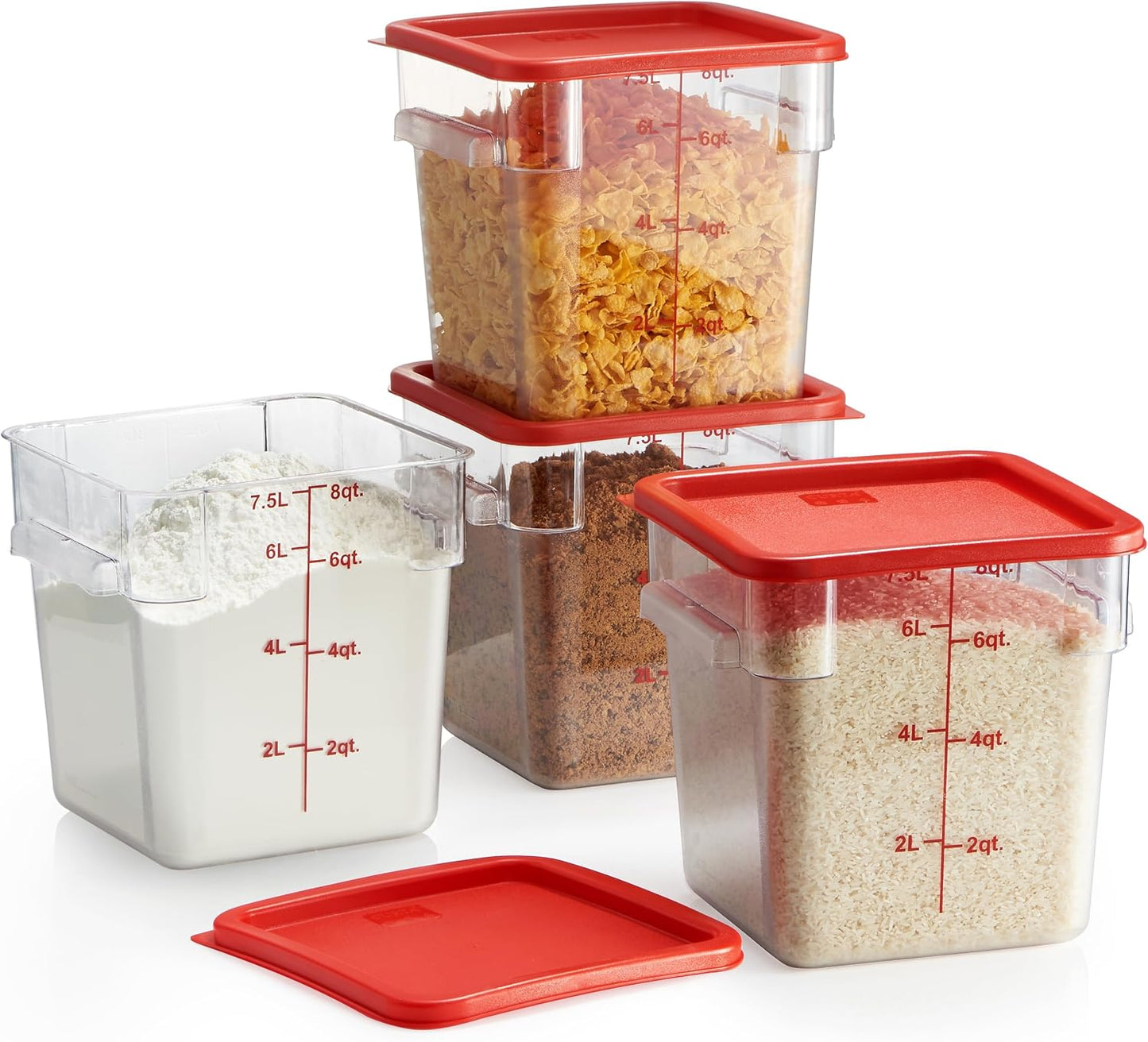 4 Contenedores Alimentos Tapa Roja 7.6L Policarbonato