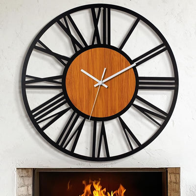 Reloj pared redondo sin tictac madera metal sala