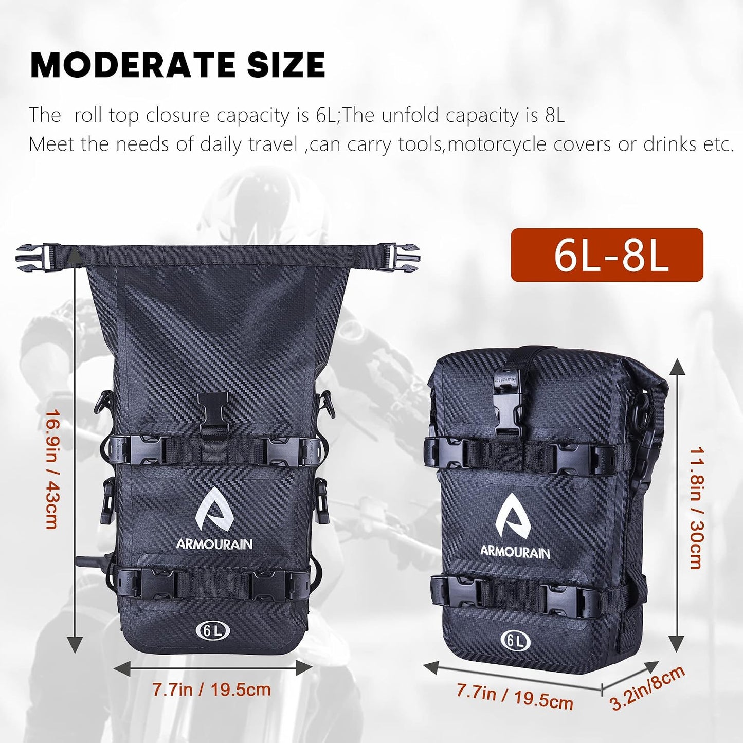 Bolsa impermeable parachoques motocicleta 6l con correa