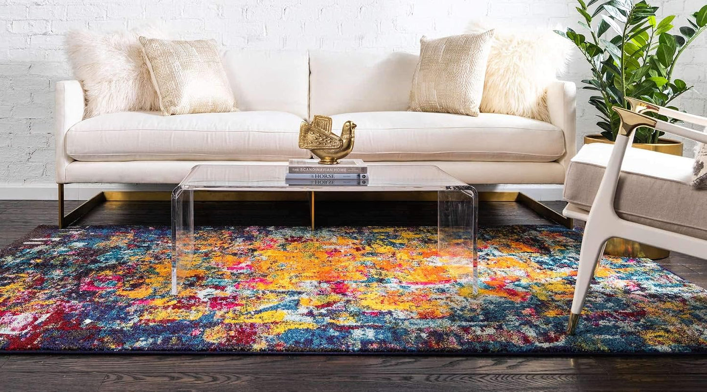 Alfombra rectangular moderna abstracta 8x11ft multicolor