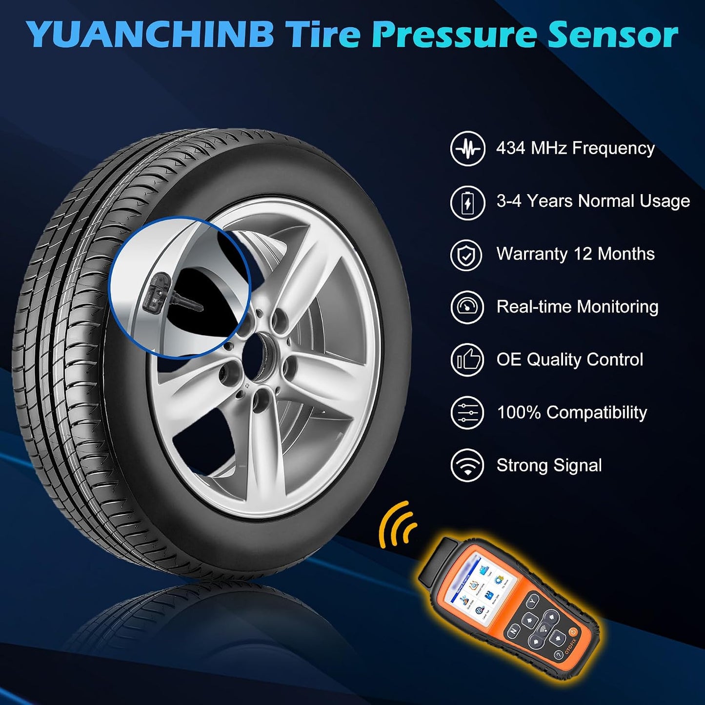 Set 4 sensores TPMS 433MHz comp Chevy Silverado Tahoe