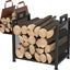 Estante leña interiores madera resistente 17.32pulg negro