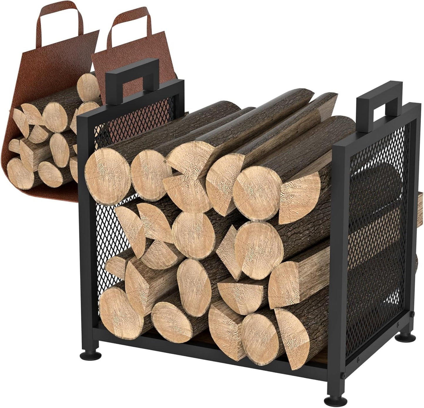 Estante leña interiores madera resistente 17.32pulg negro