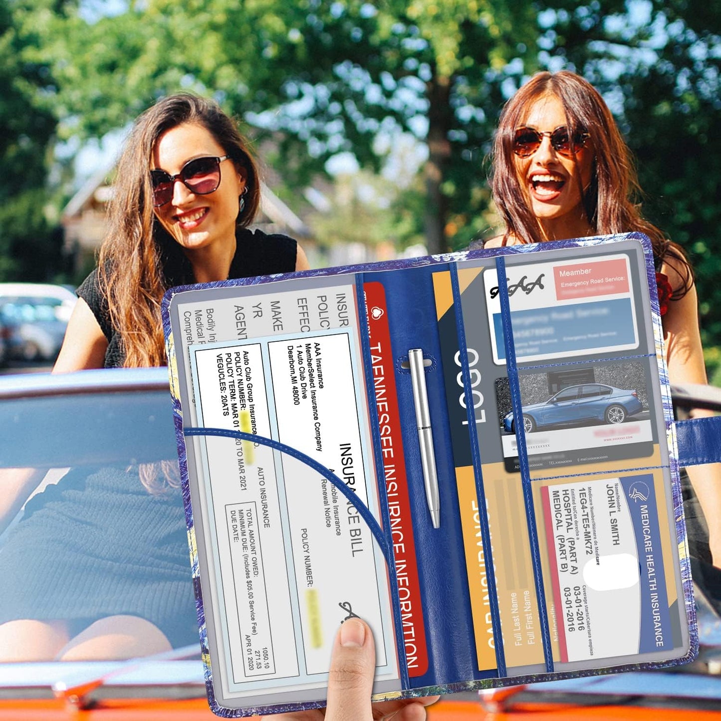 Soporte cuero para documentos y licencia auto