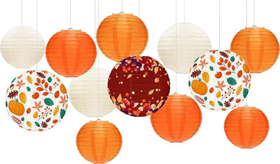 12 Pzas Linternas Papel Otoño Naranja Decoración Fiesta