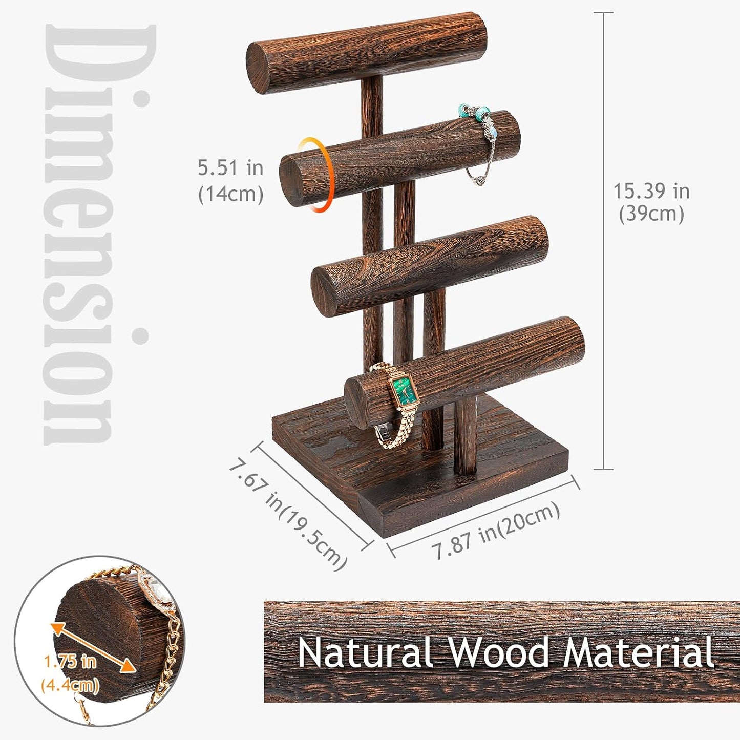 Soporte madera para pulseras y relojes con barra T