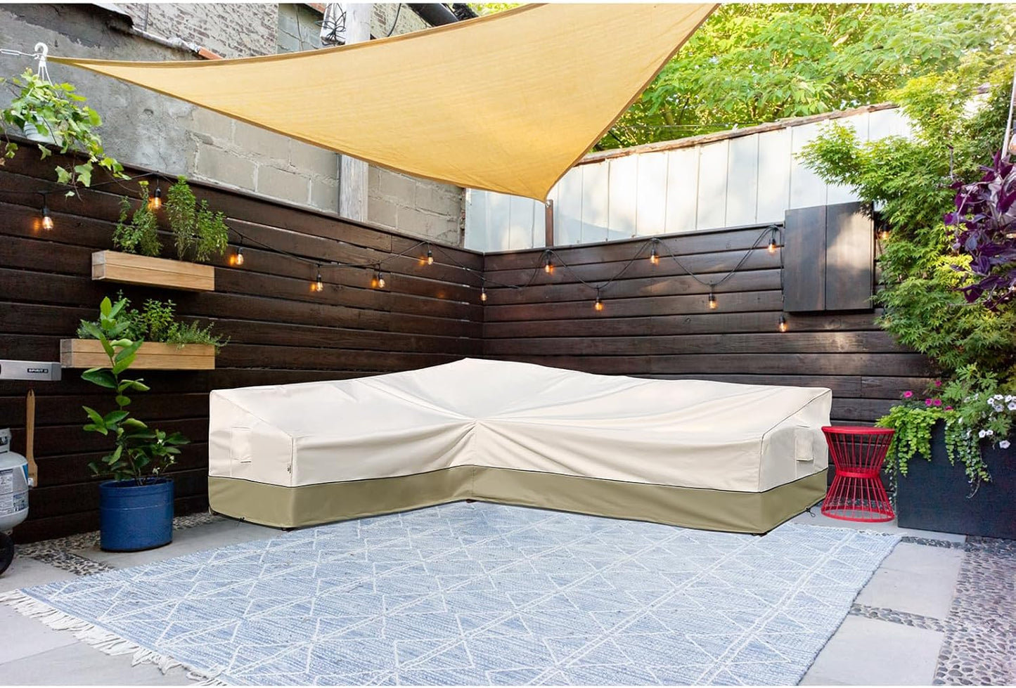 Funda seccional patio forma L 600D impermeable verde