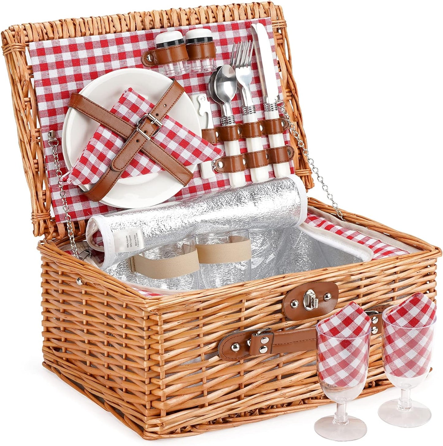 Cesta picnic mimbre 2 personas con cubiertos y compartimento