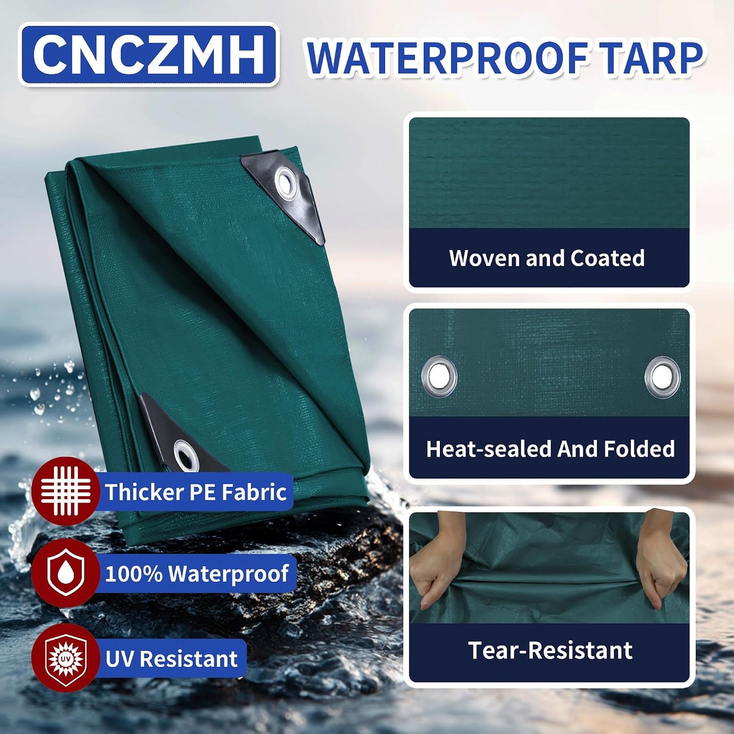 Lona polietileno verde 12x16ft 16mil ojales reforzado UV