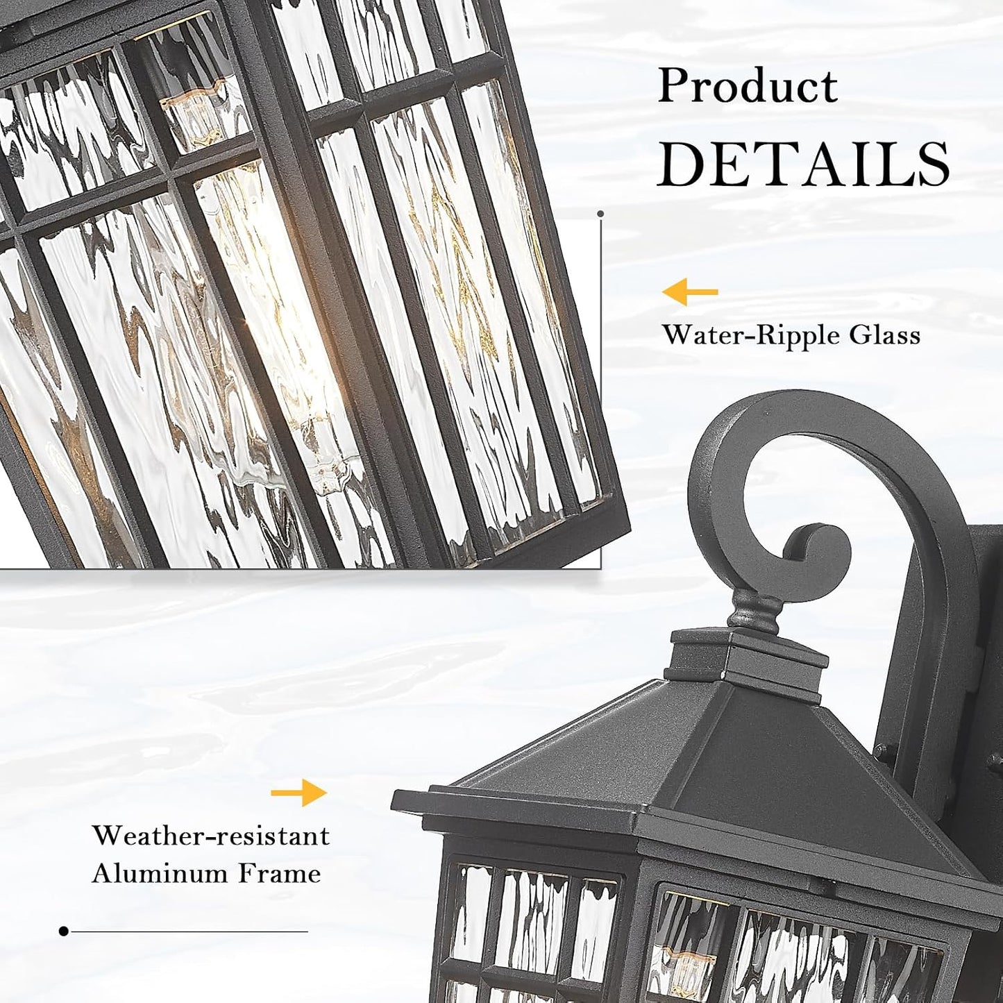 Luces pared exterior impermeables negras con vidrio ondas