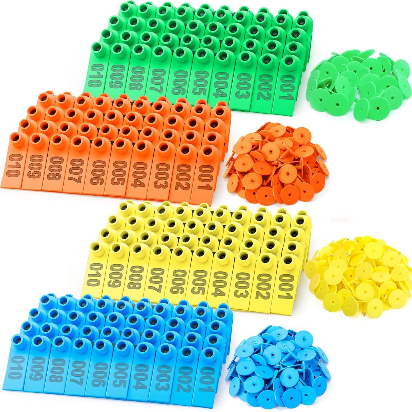 400 Etiquetas Oído Ganado Plástico Verde Amarillo