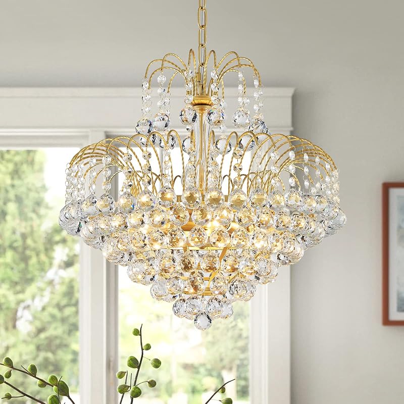 Lámpara araña cristal empotrado 17.3x18.9pulg dorado