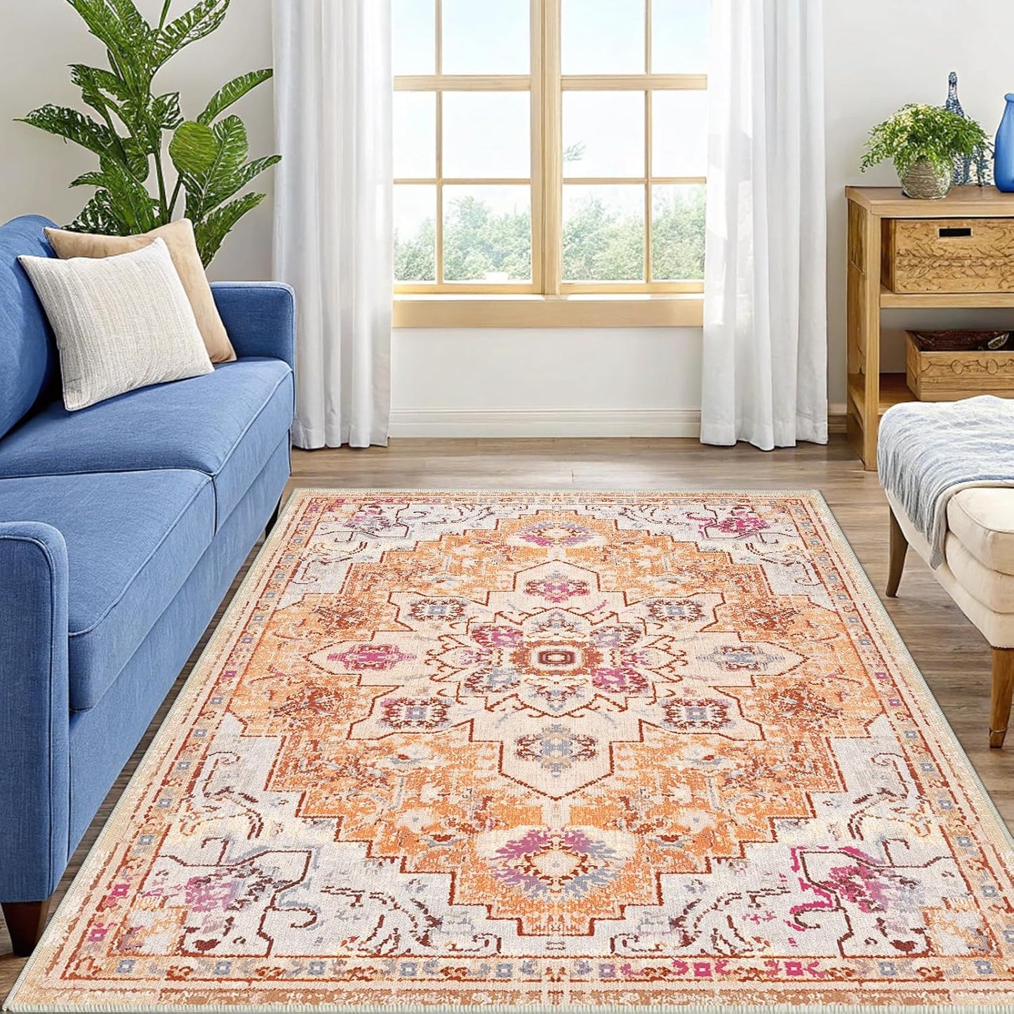 Alfombras área 5x7 estilo bohemio pelo bajo lavables