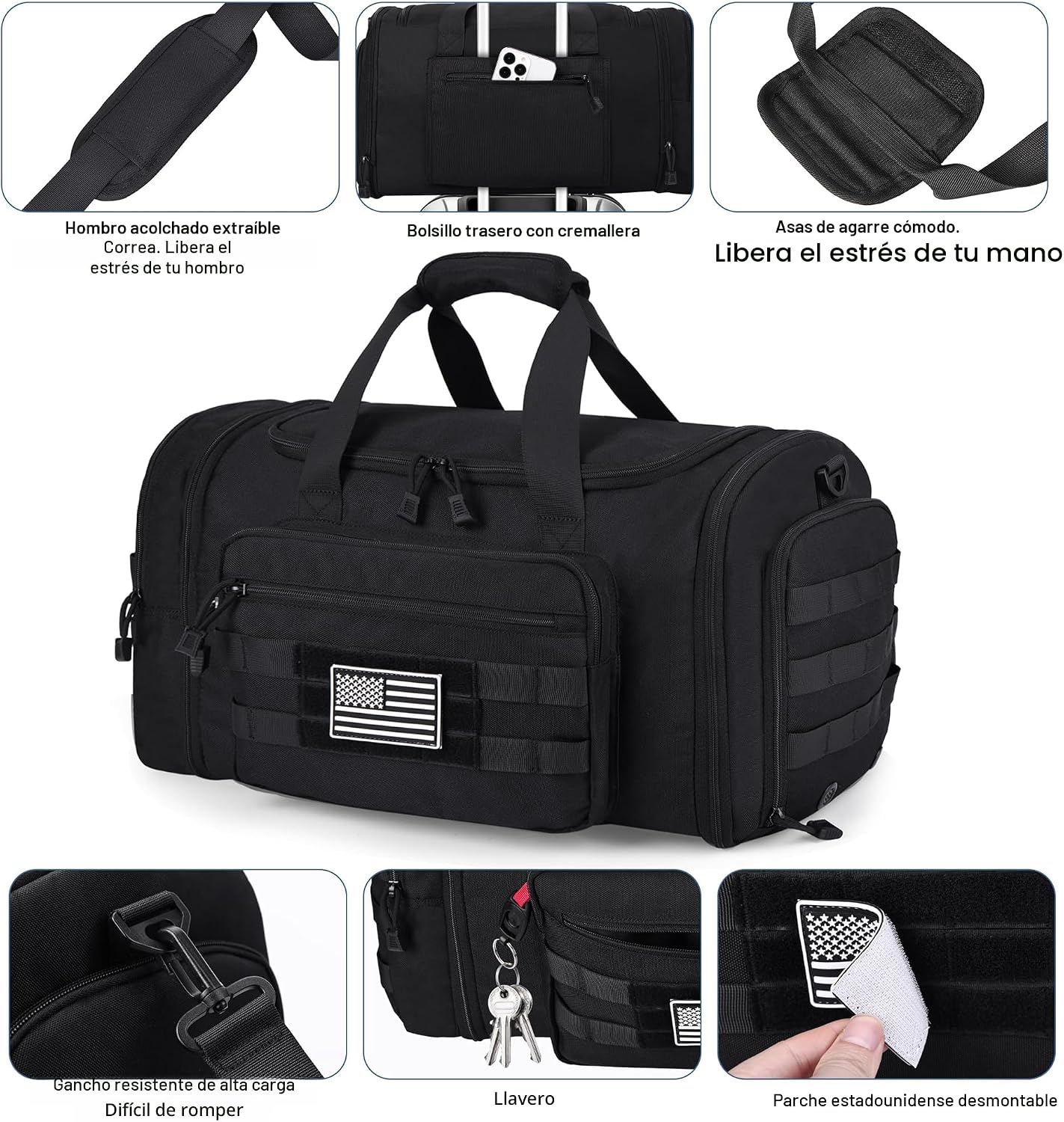 Bolsa táctica viaje 45l para hombre con compartimento zapatos