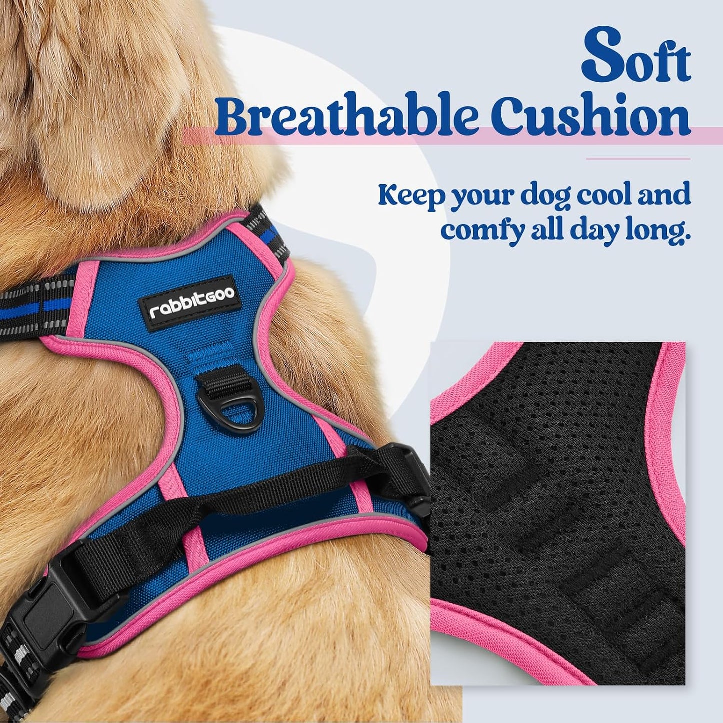 Arnés perro grande sin tirón chaleco Oxford ajustable azul